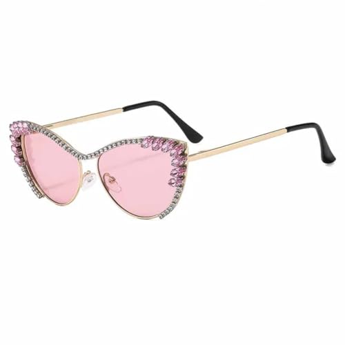 Lunettes de soleil œil de chat haut de gamme à monture métallique et strass brillants
