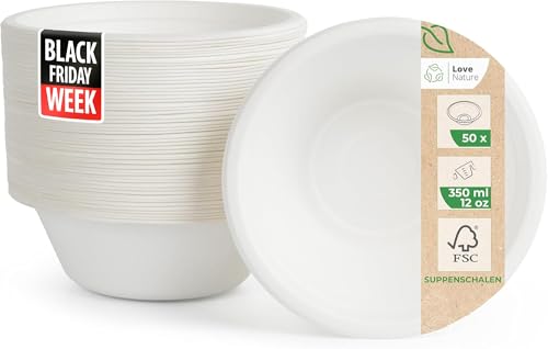 Love Nature Ökologische Einweg Suppenschalen aus Zuckerrohr Schnitzel...