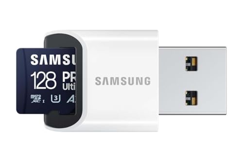 Samsung PRO Ultimate Tarjeta de Memoria MicroSD con Lector USB, 128 GB, 200 MB/s y 130 MB/s, UHS-I, C10, U3, V30, A2, 4K UHD, Apta para Smartphone, Tablet, GoPro, DJI Dron, Steam Deck (MB-MY128SB)