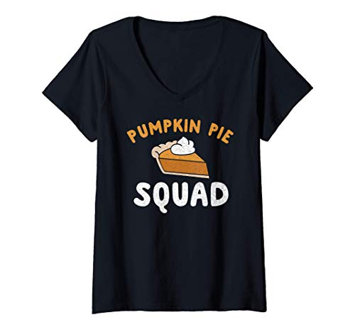 Donna Pumpkin Pie Squad Shirt Funny Team Thanksgiving T-Shirt Maglietta con Collo a V