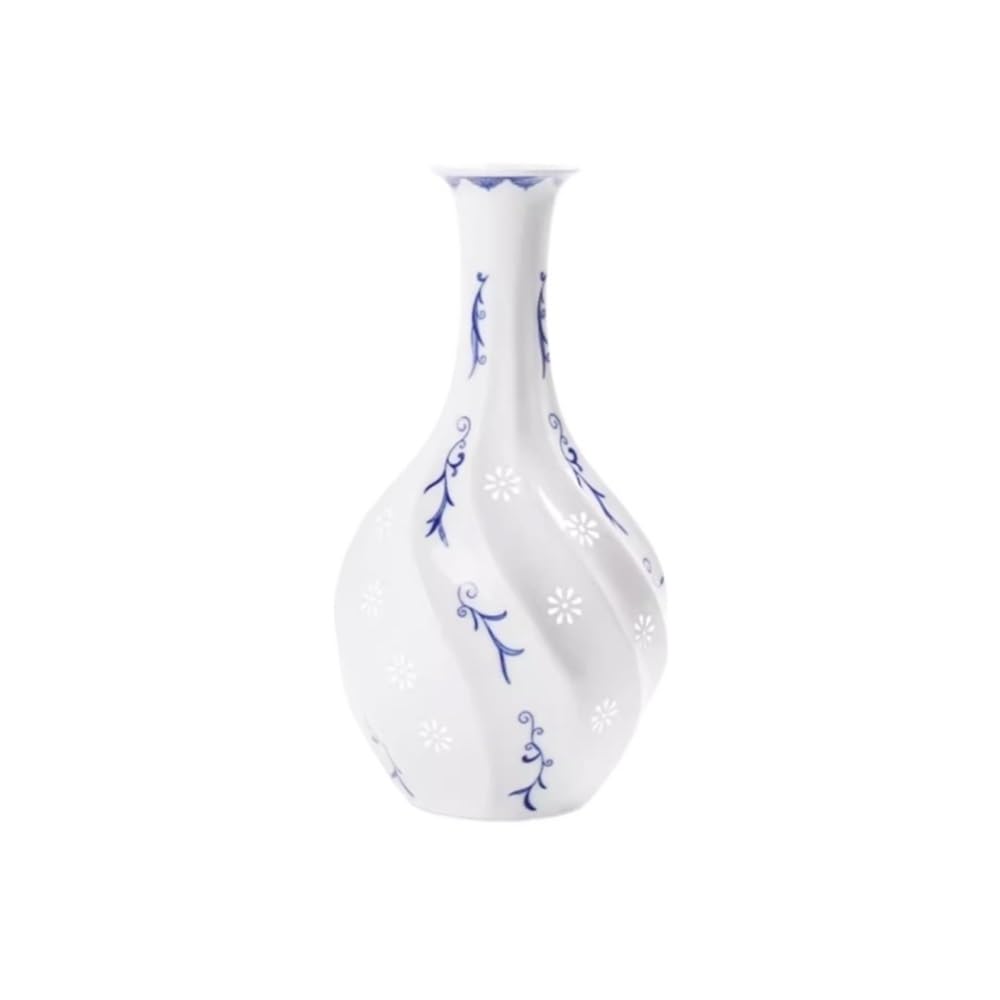 Ruoxiukhbzps One Color Blue White Porcelain Vases, Twisted Ceramic Vase With Floral Cutouts, Traditional Chinese Decorative Vases For Home Living Room Centerpieces For Living Dining Room Kitchen