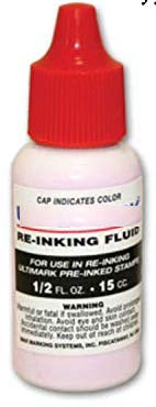 Ultimark Refill Ink for All Pre-Inked Stamps, 15 ml Bottle, 5 Colors Option (Red Ink)