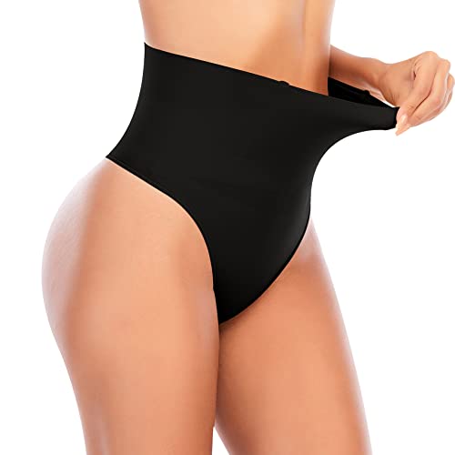 Image of Werena Tummy Control Thong Shapewear for Women High Waisted Panties Girdle Seamless Shaping Body Shaper Underwear (A# Black-6,M)