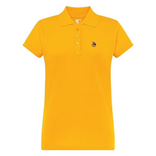 S&C - Polo de Mujer Manga Corta Algodón, Color Liso, Estilo Casual, Tejido Punto Piqué, Cuello 3 Botones, Diseñado en España, Ligeramente Entallado, Ver Guía, Mostaza, M