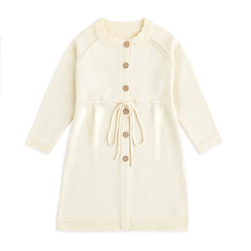 Curipeer Long Sleeve Sweater Baby Girls Dress Fall Toddler Sweater Dress Apricot for Girls for 5T