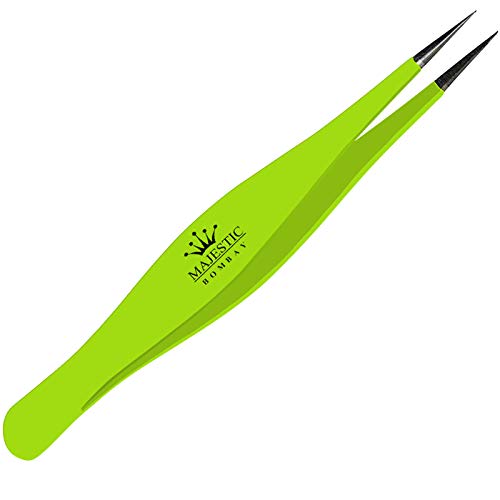 Surgical Tweezers for Ingrown Hair - Precision Sharp Needle Nose Pointed Tweezers for Splinters, Ticks & Glass Removal - Best for Eyebrow Hair, Facial Hair Removal (1 pack pointed, green)