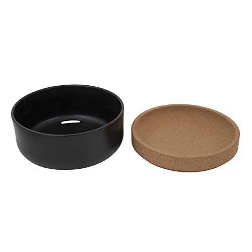 Image of Kamenstein Ceramic and Cork Large Breathable Produce Bowl with Lid to Naturally Extend Produce Freshness, Natural Cork and Black Ceramic