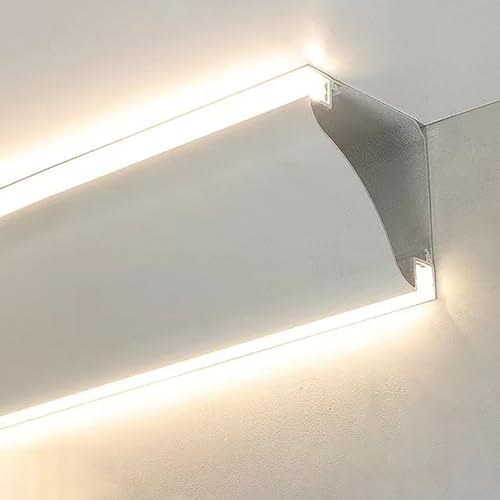 Aluminum Ceiling Trim Molding with LED Diffuser Channel - Modern Indirect Lighting Solution, Crown Moulding for LED Strip Lights, Cove Housing, 4.5m/14.7ft Length