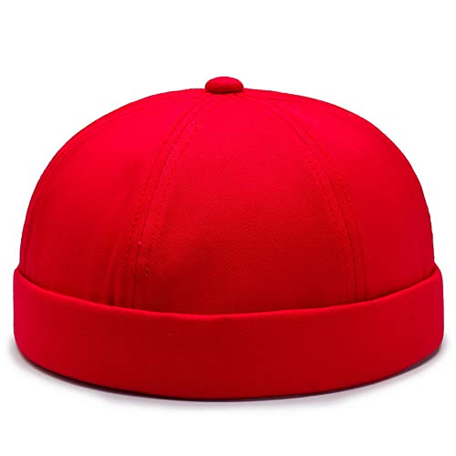 Image of No Brim Skullcap Sailor Cap Adjustable Rolled Cuff Docker Beanie Hat Brimless Caps for Men