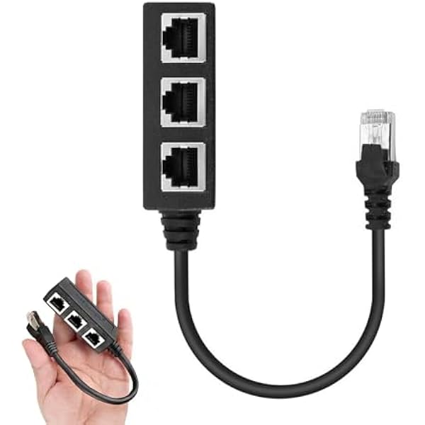 RJ45 Ethernet kabel rozdzielający, 1 wtyczka na 3 gniazda, rozdzielacz RJ45, 1 wtyczka na 3 gniazda, przedłużacz sieci, porty LAN, Ethernet, adapter do Cat5, Cat5e, Cat6, Cat7, 3-portowy przedłużacz