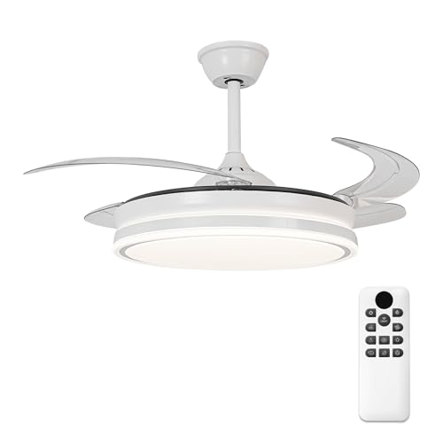 Parrot Uncle Ventilador de Techo con Luz y Aspas Retráctiles, 36W, Motor DC Silencioso, Diámetro 106cm, Función Verano e Invierno, 6 Velocidades, Programable, Mando a Distancia, Blanco -Circulo