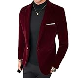 PANVER Men'S Blazer Men Business Casual Comfortable Longsleeve Suit Men Banquet Temperament Trend Suit Jacket Men Regular Fit Lapels Fashion Suit G-Wine Red M