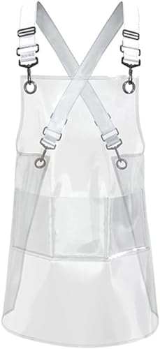 Farady Transparent Clear Apron for Hair Stylist Beauty Salon with 3 Pockets Cross Back Adjustable Shoulder Strap TPU Waterproof Barber Work Apron 60cm/23.6''Long