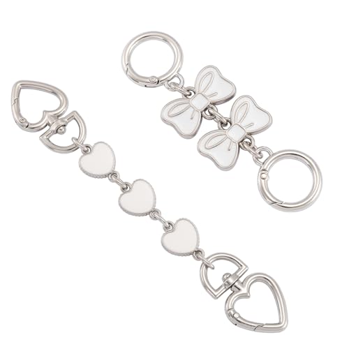 Anbys Silver Bag Extender Chain Purse Extender Chain Purse Strap Extender Bag Chain Charms(White Heart/Bow)