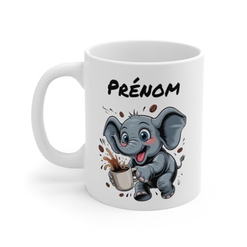 Teecustom Mug Hérisson Personnalisé – Tasse Café Mignonne et Énergique avec Prénom – Cadeau Original (elephant)