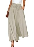 Eytino Womens Plus Size Pants Elastic High Waist Drawstring Wide Leg Casual Palazzo Pants with Pockets,2X Beige
