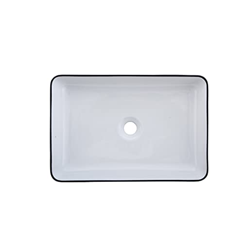 Vessel Sink Rectangular - Hlblfy 20 Inch Bathroom Vessel Sink Rectangular White Black Ceramic Above Counter Porcelain Lavatory Vanity Sink Basin #TOP2