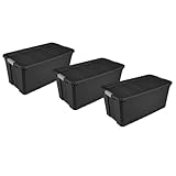 For Sterilite 50 Gallon Stacker Tote Plastic Storage Bins, Lidded, Stackable, 3-Pack, Black