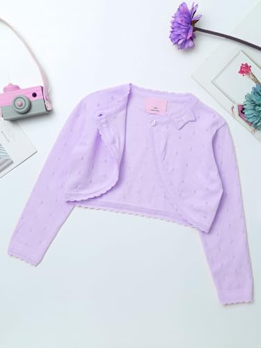 ACSUSS Kids Girls Long Sleeve Bolero Cardigan Shrug Single Button Cropped Knitted Sweater Jacket Cover Coat4