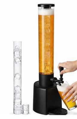 XL Getränkespender + Eiswürfelrohr Bier Wasser Saft Cocktail Party 1,5L oder 3 L BEVD1,5S/3,0S/1,5B/3,0B (Schwarz-Transparent BEVD 3,0 B, 3 Liter)