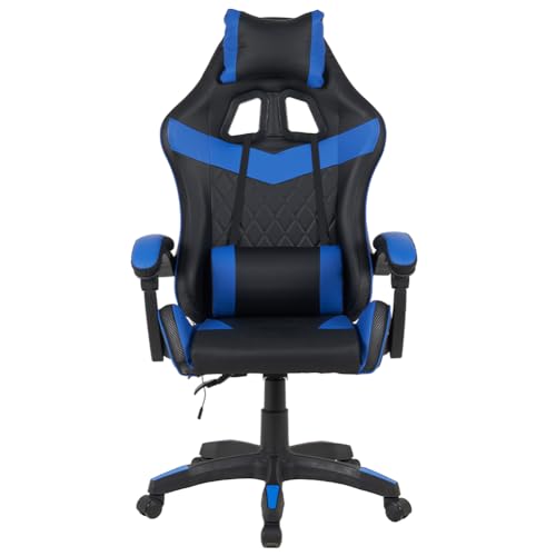 Sedia Sportiva Poltrona Direzionale da Ufficio 4 Ruote Girevole 360° Modello Racer Gaming Design Extra Lusso in Ecopelle Nero e Tessuto (Blu con Led) - Sedia gaming - Immagine 4