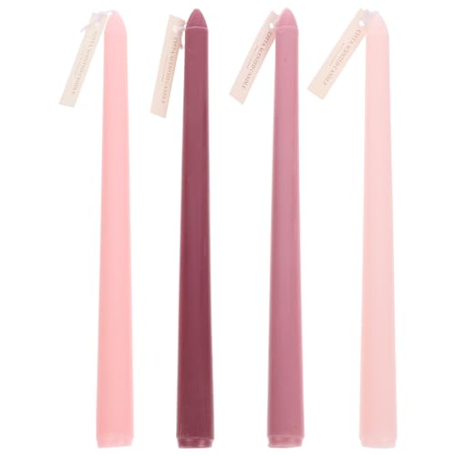 TENDYCOCO Romantic Pink Taper Candles, 4 Pack Smokeless Dripless Long Rod Candles for Home Decor, Weddings, Parties, Candlelit Dinners, 9.84 Inch