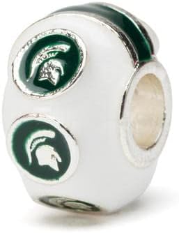 Stone Armory Bead for Michigan State – Michigan State University Charm Features Green Round – Stainless Steel MSU Charm Compatible with Pandora Bracelets – MSU Jewelry - Gift for Fans & Alumni