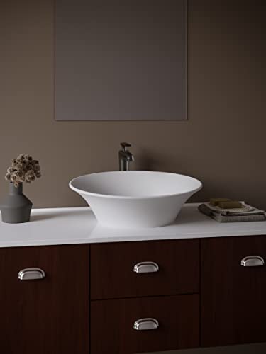 Karran Quattro Qm164 Matte White Acrylic 21 In. Oval Bathroom Vessel Sink With Faucet And Drain In Matte Black #TOP1