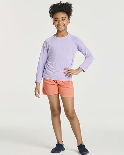 Image of Real Essentials 4 Pack: Girls' Rash Guard Swim Shirts - Long Sleeve UPF Sun Protection Tops (Ages 4-16)