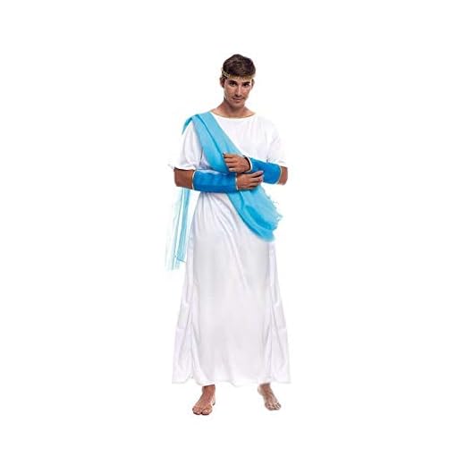 Partilandia Disfraz Griego Adulto Hombre Romano【Tallas S a L】[Talla L] Toga Azul Corona Laurel Brazaletes | Disfraces Carnaval Históricos Antigua Grecia Roma para adultos