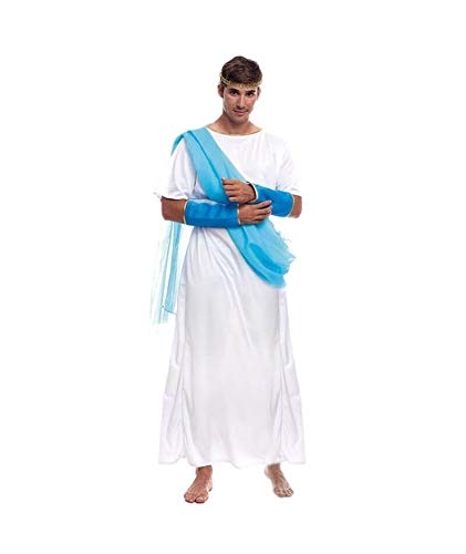 Partilandia Disfraz Griego Adulto Hombre Romano【Tallas S a L】[Talla L] Toga Azul Corona Laurel Brazaletes | Disfraces Carnaval Históricos Antigua Grecia Roma para adultos