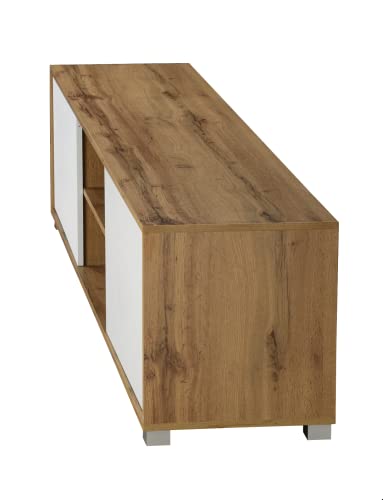 Image of DeckUp Plank Cannes Engineered Wood 2-Door TV Stand and Home Entertainment Unit (Wotan Oak and White, Matte Finish)