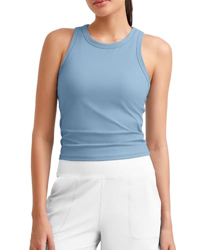 Image of G4Free Workout Tank Tops for Women Slim Fitted Racerback Ribbed Athletic Gym Yoga Tanks Summer Casual