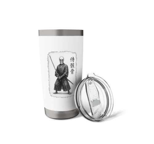 Œuvre d'art graphique vintage squelette de samouraï guerrier Ukiyo-e Gobelet isotherme en acier inoxydable double paroi – vue 5