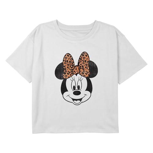 Fifth Sun Disney Girls' Modern Minnie Face Leopard Boxy Crop Tee