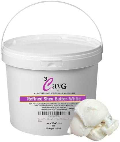 3CAYG 5lb Pail White Refined Shea Butter Deoderized Skin and Hair Body Butter Use for Soapmaking and Whipped Body Butter