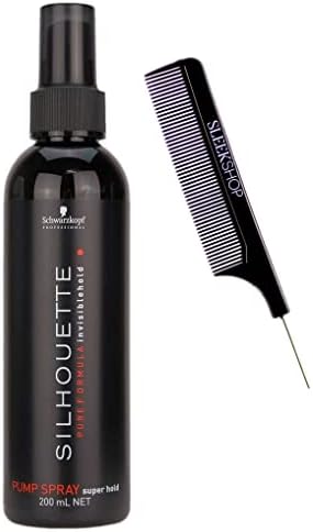 Sleekshop Comb + Schwarzkapf Professional SILHOUETTE Pure Formula Invisible Hold PUMP SPRAY SUPER HOLD Hairspray, Non-Aerosol Hair Spray (w Pin Comb) (Super Hold Pump Spray (non-aerosol) - 6.76 oz)