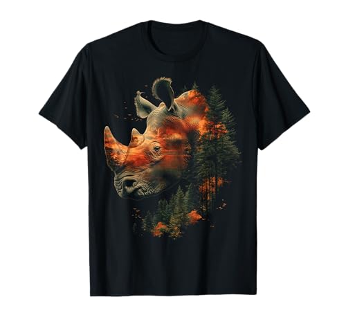 Forest Rhino Bold Sunset Art en plein air T-Shirt
