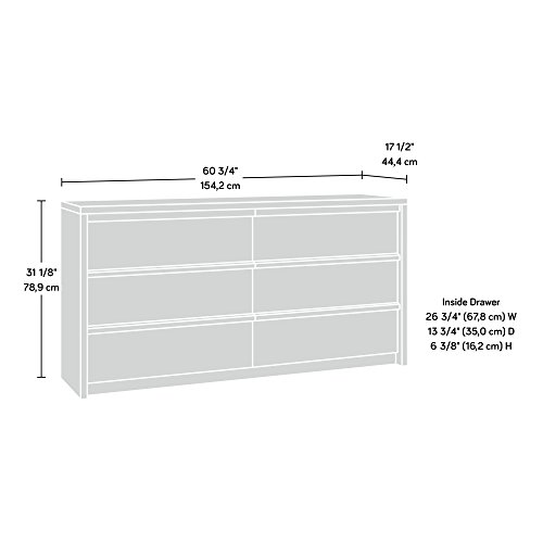 Sauder Harvey Park Dresser, L: 60.71" X W: 17.48" X H: 31.06", Soft White Finish #TOP2