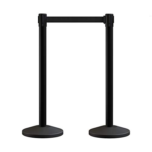 CCW Set of 2 Stanchion Retractable Barrier, 11 ft. - Easy to Assemble, No Tools Required RBB-100 (11 Foot Belt, Black Belt with Black Post)