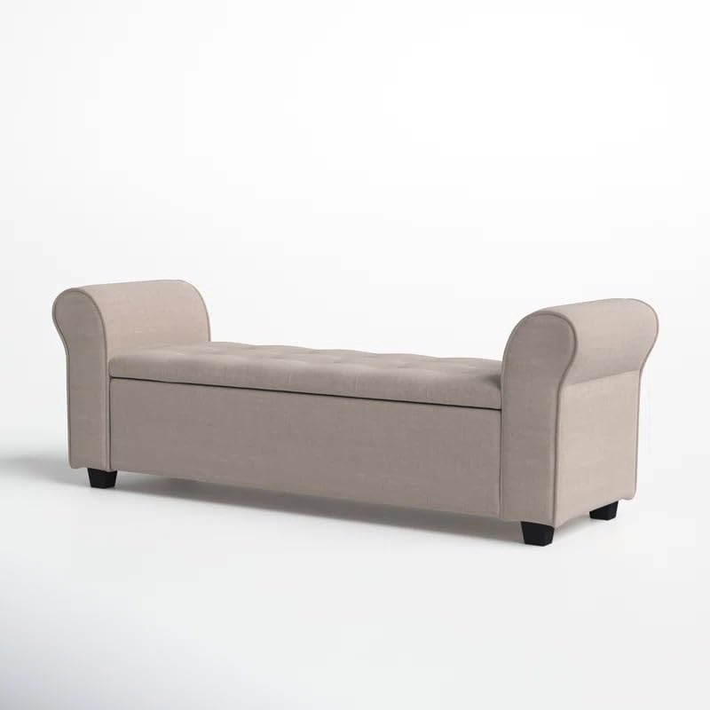 Image of Upholstered Storage Bench, Sofa Bench, Sofa couches, Ottoman Bench 2 Seater Sofa Chaise Lounger Pouffe for Living Room, Bedroom, Office | (Beige)