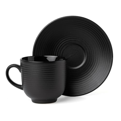 Image of Clay Craft Fine Ceramic Horizon Black Cups & Saucer, Set of 12, Cups for Tea & Coffee, Gift Set, Elegant Design for Home and Kitchen and Can Be Gifted to Your Loved Ones On Any Occassions