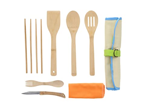 Ust Camp Kitchen Roll Up With 7 Piece Bamboo Utensil Set In A Portable Organizer For Cooking, Camping, And Everyday Use #TOP1