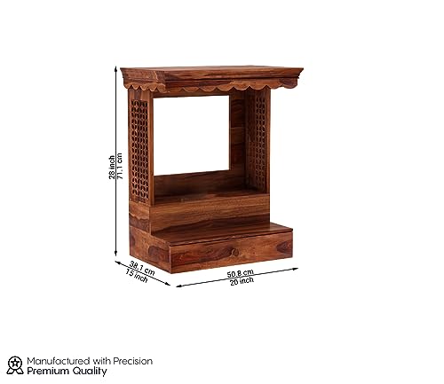 Image of Wudniture Sheesham Wood Valdim Home Temple Handcraft Temple for Home & Office | Wooden Temple - (Honey)