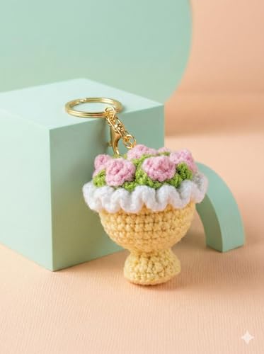 Image of Handmade Crochet Flower Keychain for Bags Keys Purse Backpack Cute Aesthetic Yarn Keyring Bag Charm Handmade Soft Thread Flower Keychain for Girls Women Kids Gifting and Daily Use