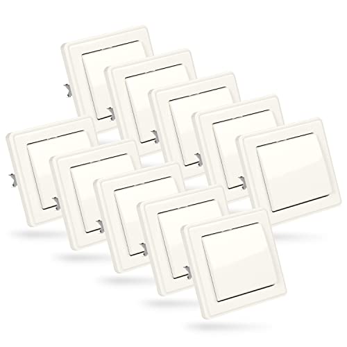 ABSINA Interruptor en cruz empotrado en blanco - 10x interruptor 250V AC, 10A, IP20 incl. marco, inserto empotrado y tapa - interruptor de luz, interruptor basculante, interruptor de palanca