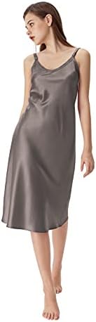 sericum Silk Nightgown for Women, 100% Mulberry Silk Nightdress for All Occasions, V Neck Silk Nightwear Dark Gray