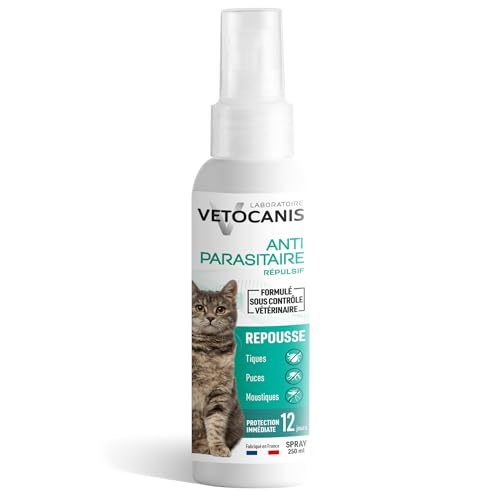 Vetocanis | Spray Anti-Tiques, Anti-Moustiques, Anti-Puces Chat | Traitement Protection Antiparasitaire Chat | 12 Jours | Chat de + de 3 Mois | Tous Types de Poils | Formulé sous contrôle Vétérinaire