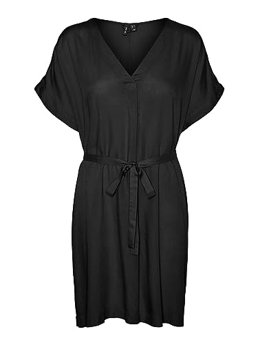 Vero Moda Damen Mini-Kleid VMBeauty Tunika mit Bindegürtel 10279704 Black...