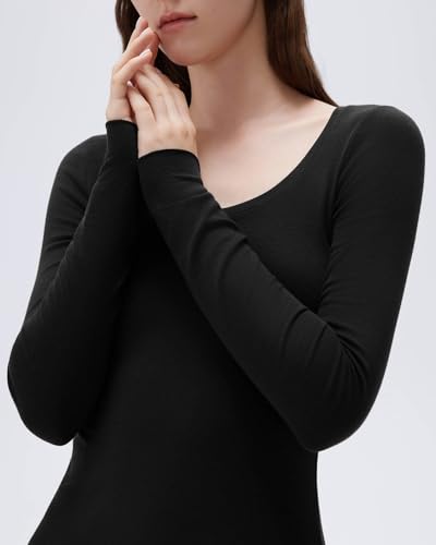 SUUKSESS Cloud Cashmere Women Scoop Neck Fitted Long Sleeve Shirt Basic Knit Tops3